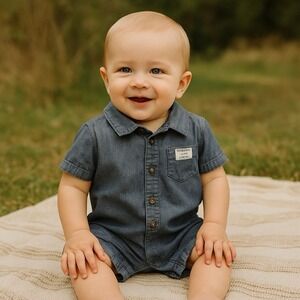 Carter's Romper Boys 18M Denim Blue One Handsome Dude Dept Snap Up One Piece Fit